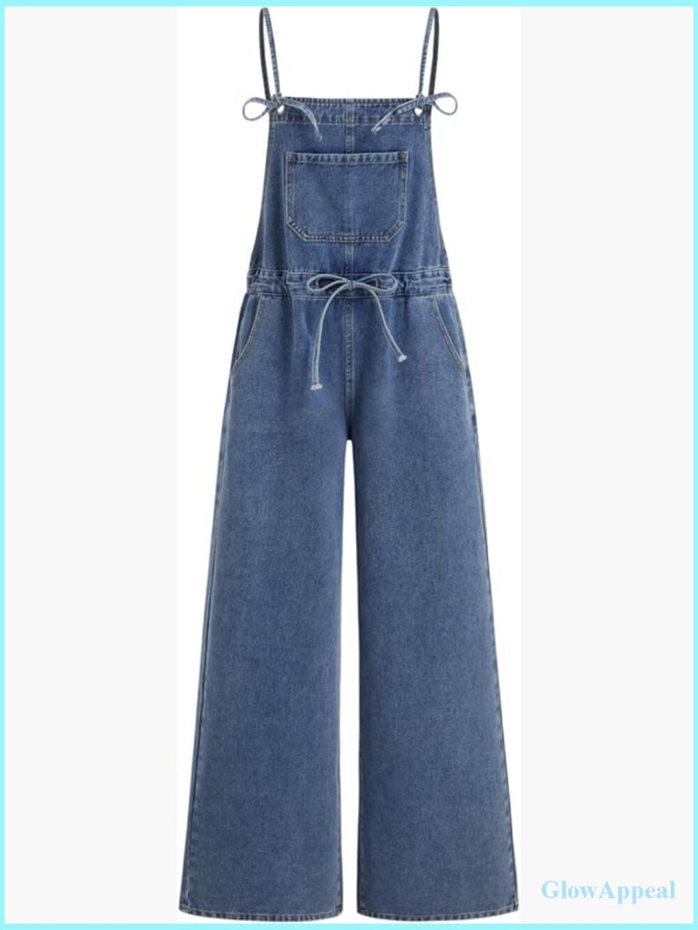 Loose Fit Denim Overalls with Bowknot Drawstring Wide Leg Adjustable Straps